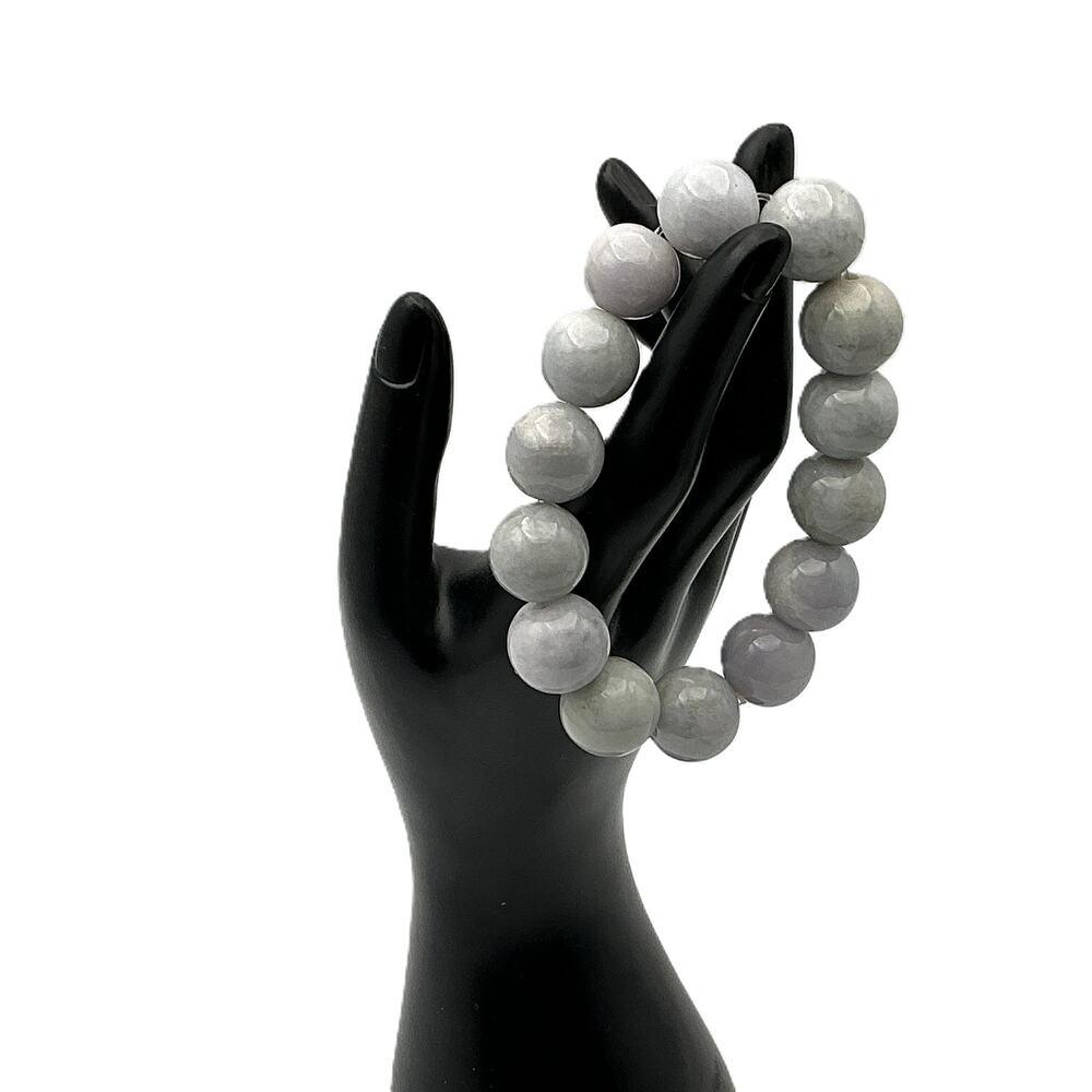 White Jade Beaded Stretch Bracelet 624.50 ctw (15-17mm)